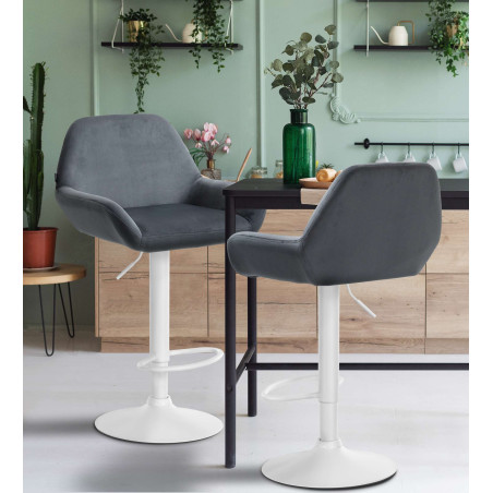 Lot de 2 tabourets de bar Braga velours blanc gris foncé