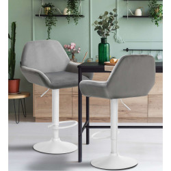 Set di 2 sgabelli da bar Braga in velluto bianco e grigio