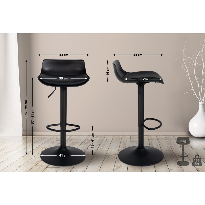 Lot de 4 tabourets de bar Aveiro simili cuir noir
