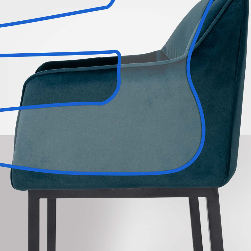 Tabouret de bar en velours Damaso B avec structure à 4 pieds vert