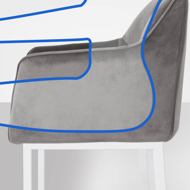 Tabouret de bar en velours Damaso W avec structure à 4 pieds gris