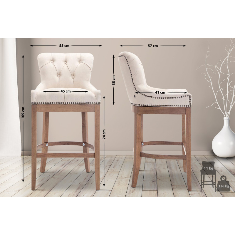 Tabouret de bar en tissu Lakewood, lumière antique crème