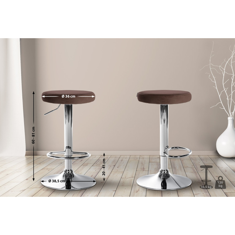Tabouret de bar Ponte velours chromé brun