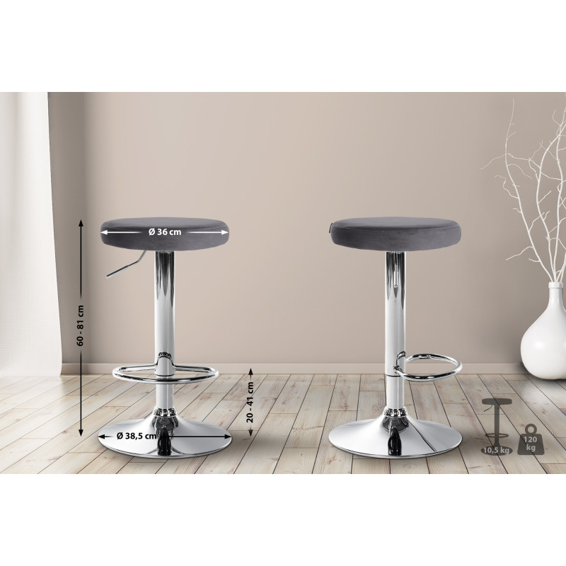 Tabouret de bar Ponte velours chromé gris foncé