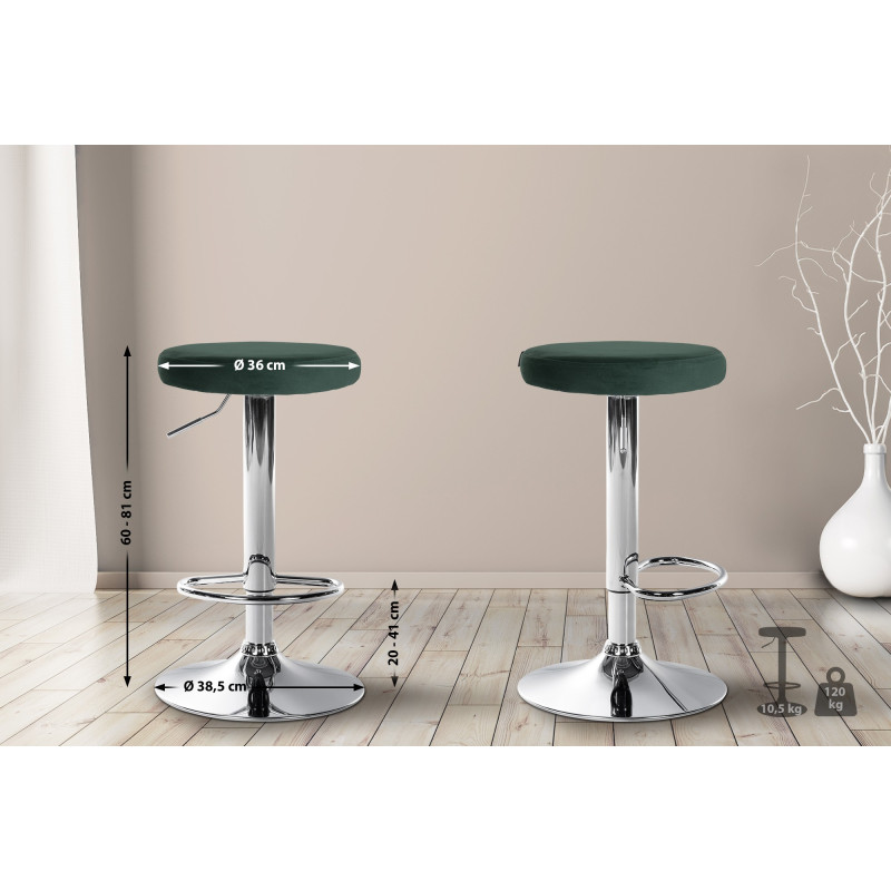 Tabouret de bar Ponte velours chromé vert
