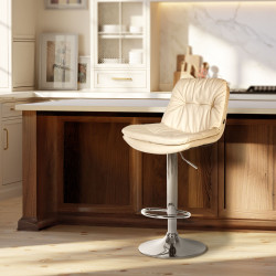 Tabouret de bar Laurel simili cuir chrome crème