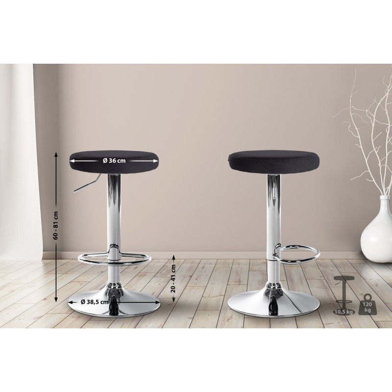 Tabouret de bar Ponte velours chromé noir