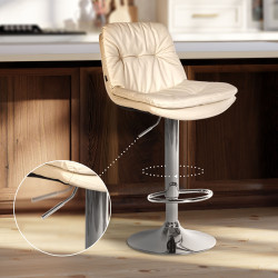Tabouret de bar Laurel simili cuir chrome crème
