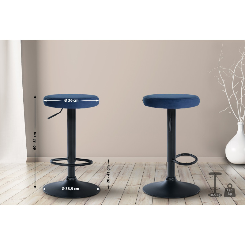 Tabouret de bar Ponte en velours bleu