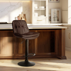 Tabouret de bar Laurel, simili cuir, noir et marron