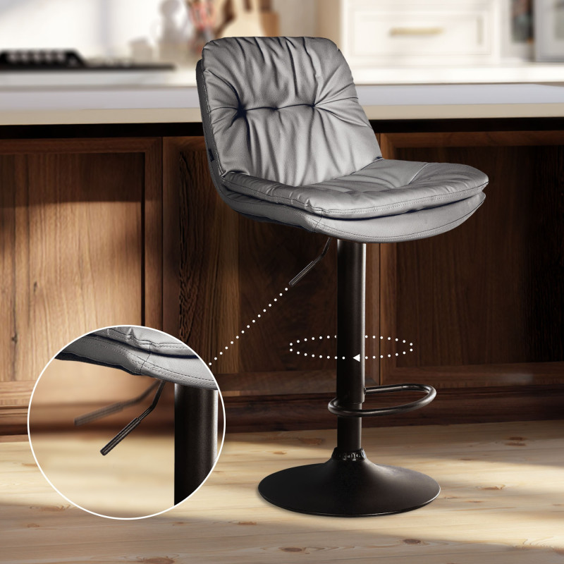 Tabouret de bar Laurel, similicuir noir/gris