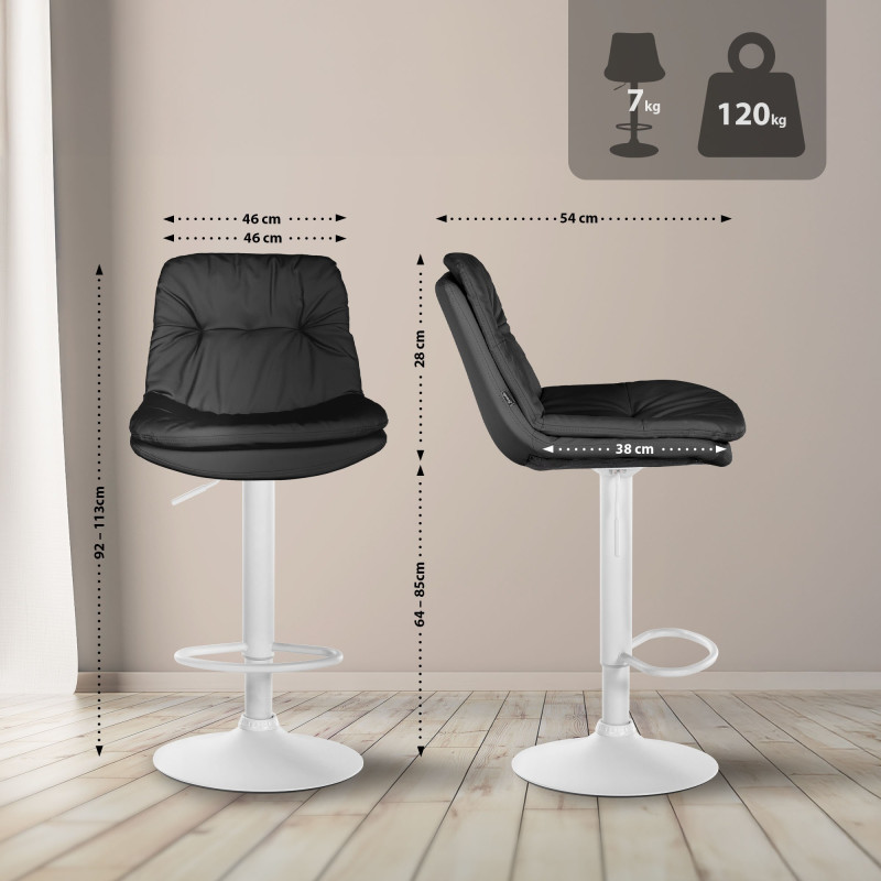 Tabouret de bar Laurel simili cuir blanc noir