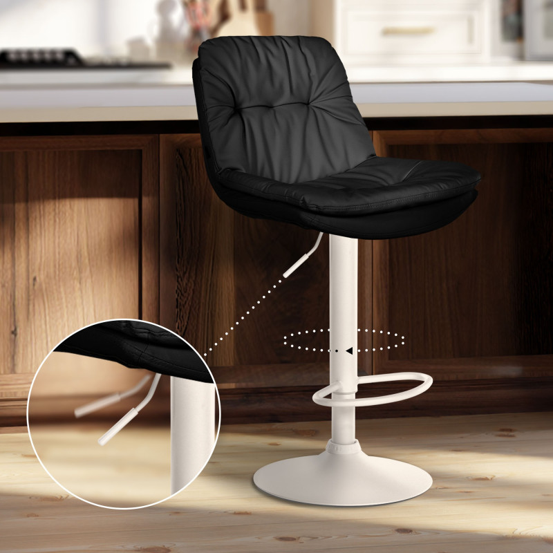 Tabouret de bar Laurel simili cuir blanc noir