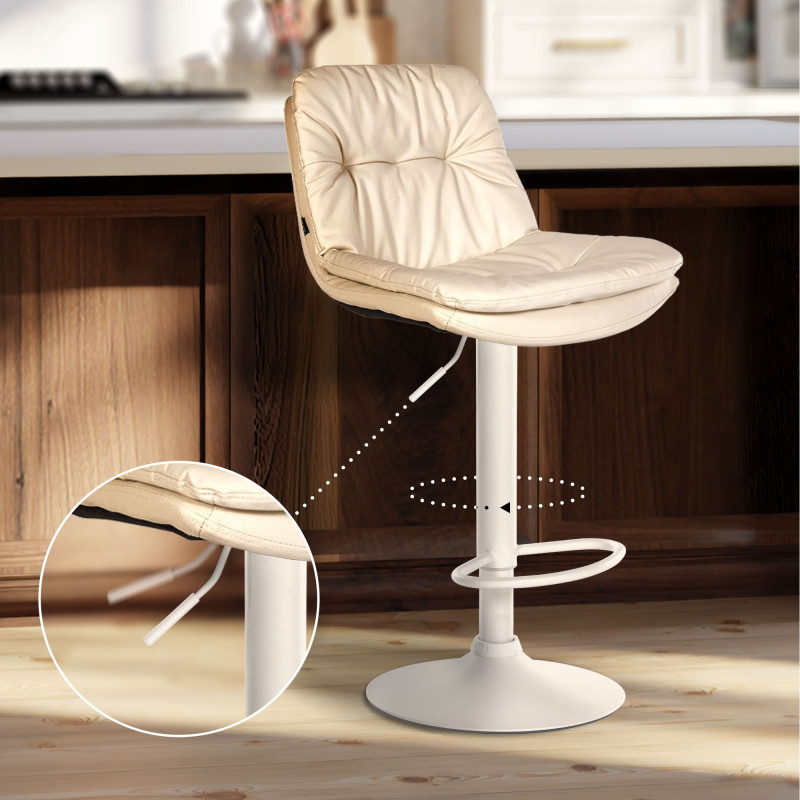 Tabouret de bar Laurel simili cuir blanc crème
