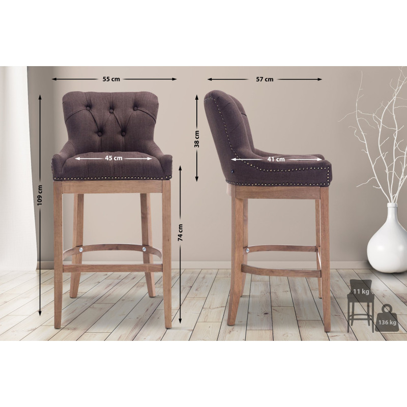 Tabouret de bar en tissu Lakewood, lumière antique brun