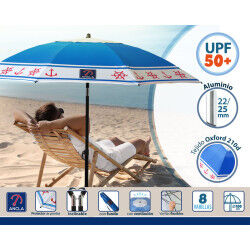 Parasol de plage Bleu Ø 180 cm SPF50+ Ancre