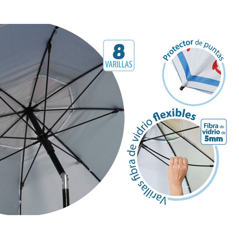 Parasol de plage Bleu Ø 180 cm SPF50+ Ancre