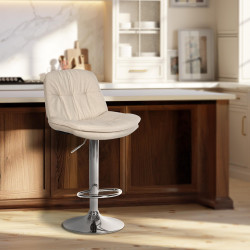 Tabouret de bar Laurel tissu chrome crème