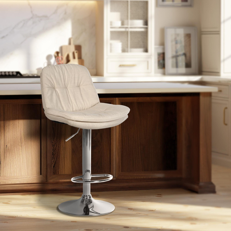 Tabouret de bar Laurel tissu chrome crème