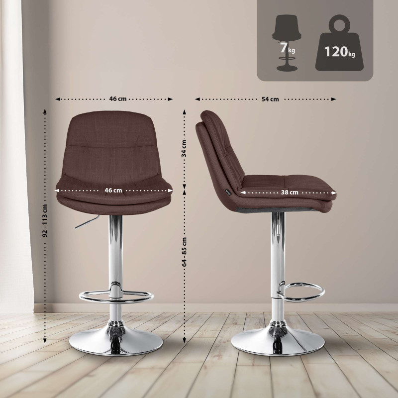 Tabouret de bar Laurel en tissu marron chromé