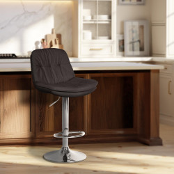 Tabouret de bar Laurel tissu chrome gris foncé