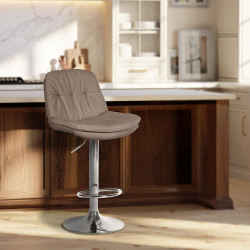 Tabouret de bar Laurel tissu chrome taupe