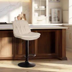 Tabouret de bar Laurel tissu noir crème