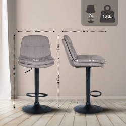 Tabouret de bar Laurel tissu noir gris