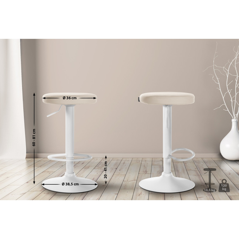 Tabouret de bar Ponte, similicuir crème