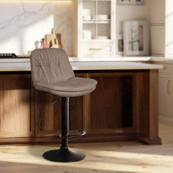 Tabouret de bar Laurel tissu noir taupe