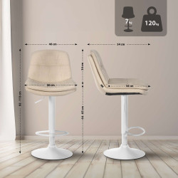 Tabouret de bar Laurel tissu blanc crème
