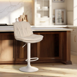 Tabouret de bar Laurel tissu blanc crème