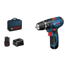 BOSCH Professionnal - Perceuse visseuse a percussion GSB 12V-15 + 2 batteries 2,0Ah GAL 12V-20 sacoche