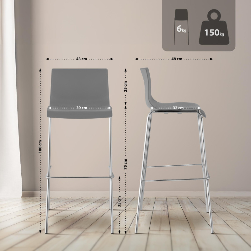 Sgabello design Hoover in polipropilene grigio,cromo