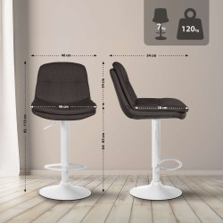 Tabouret de bar Laurel tissu blanc gris foncé