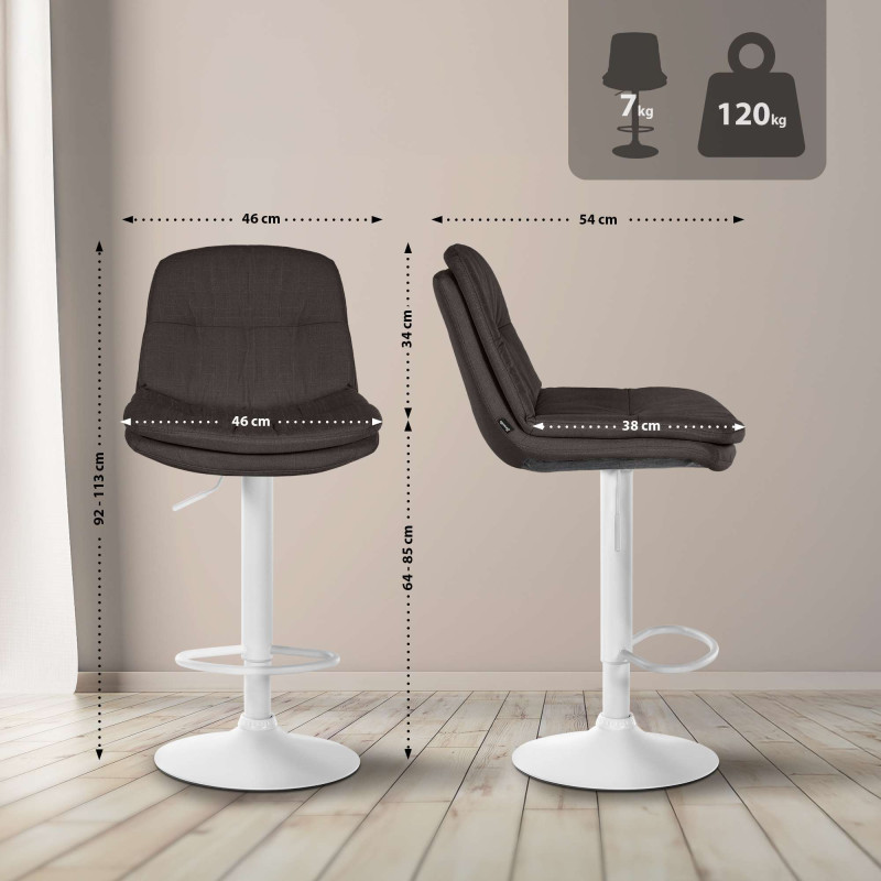 Tabouret de bar Laurel tissu blanc gris foncé