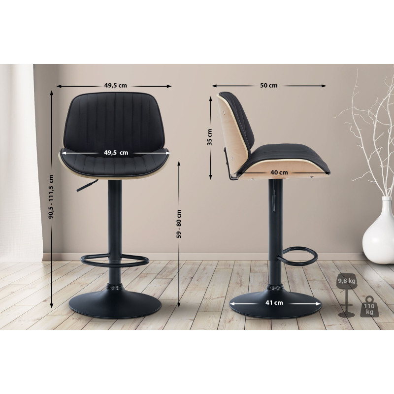 Tabouret de bar Nova, simili cuir naturel/noir