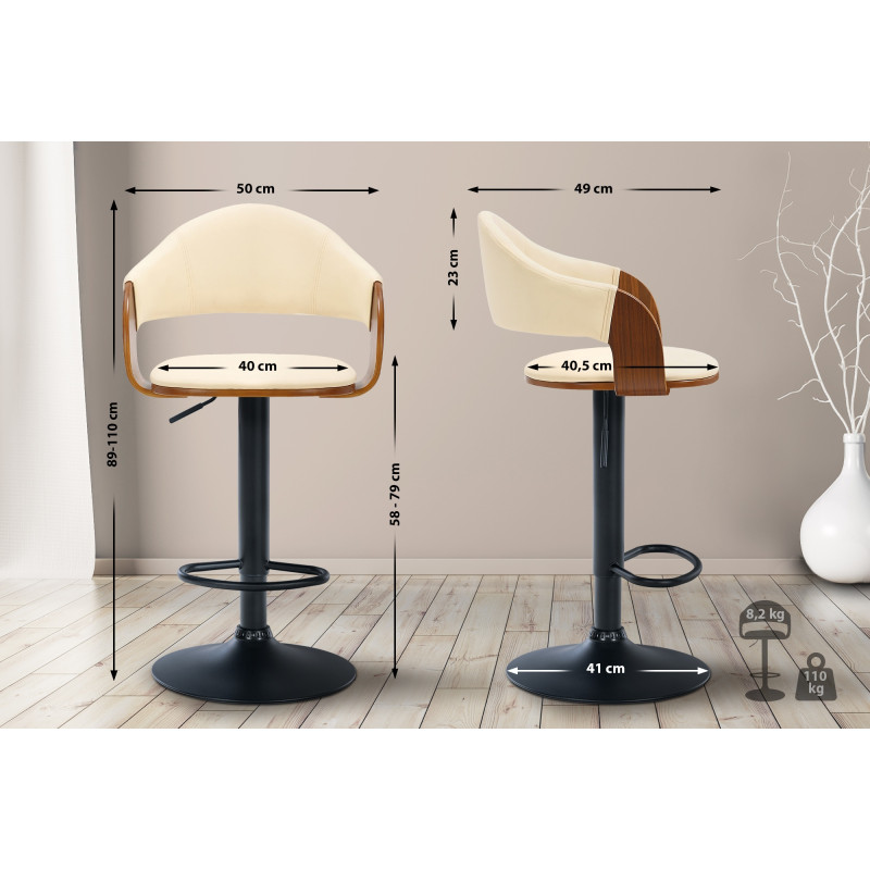 Tabouret de bar Nilse, simili cuir noix/crème