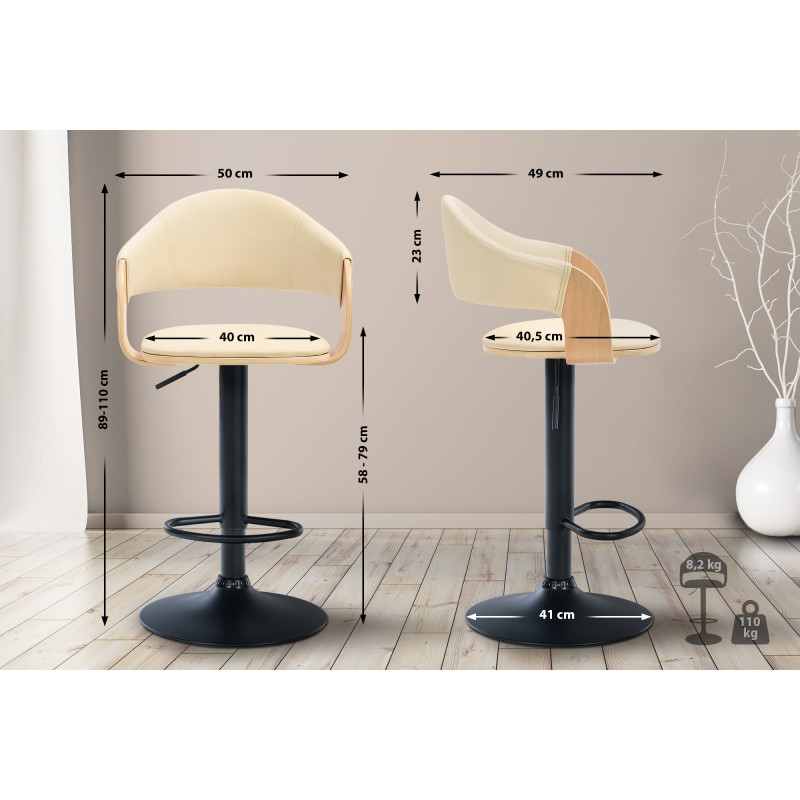 Tabouret de bar Nilse, simili cuir nature/crème
