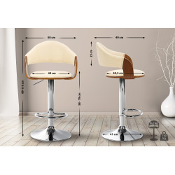 Tabouret de bar Nilse en cuir artificiel chromé noix/crème