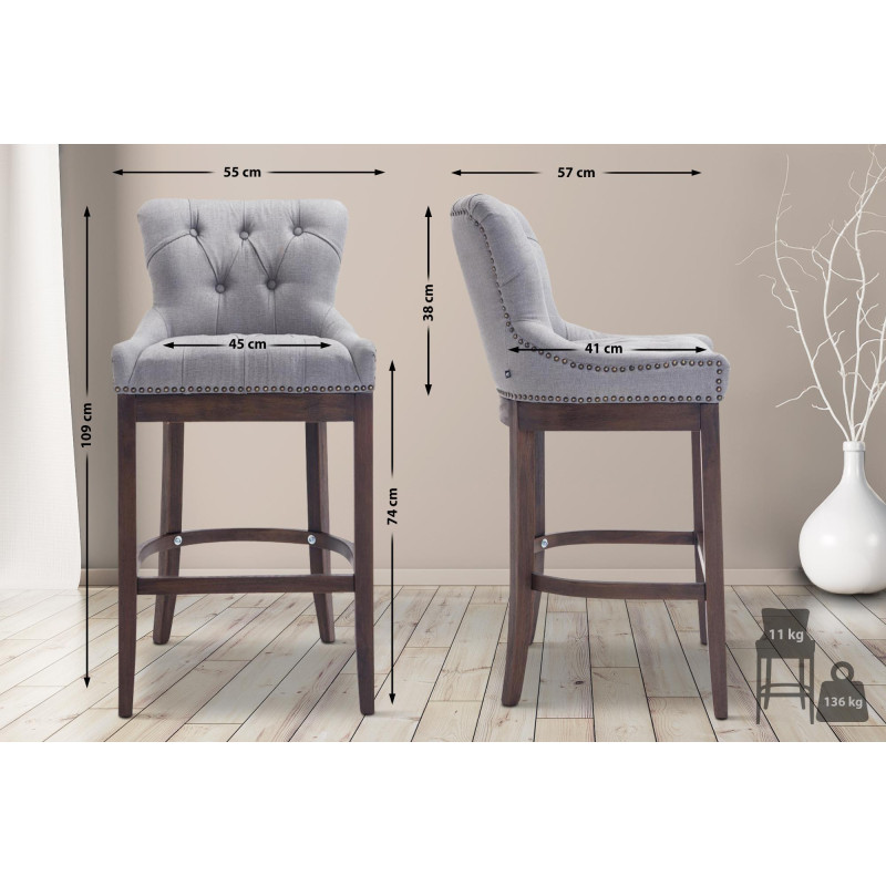 Tabouret de bar en tissu Lakewood, antique gris clair