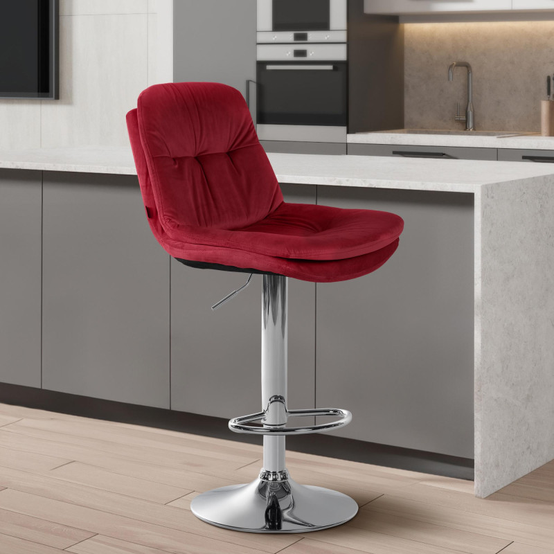 Tabouret de bar Laurel velours chrome rouge