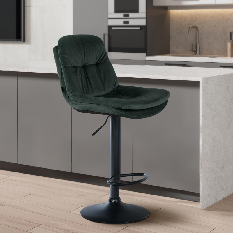 Tabouret de bar Laurel velours noir vert foncé