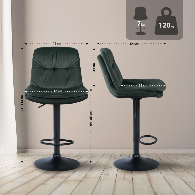 Tabouret de bar Laurel velours noir vert foncé