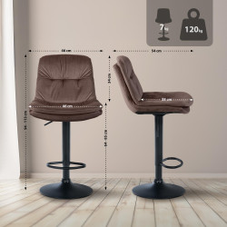 Tabouret de bar Laurel velours noir marron