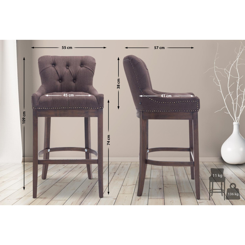 Tabouret de bar en tissu Lakewood, antique brun
