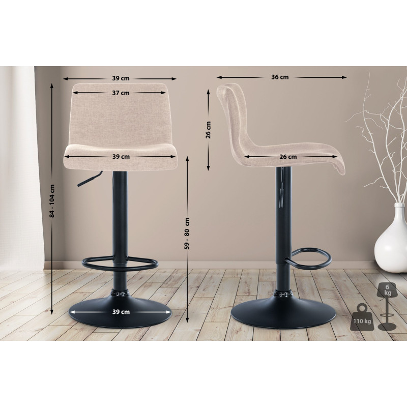 Tabouret de bar en tissu Branford crème