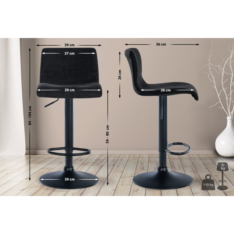 Tabouret de bar en tissu Branford noir