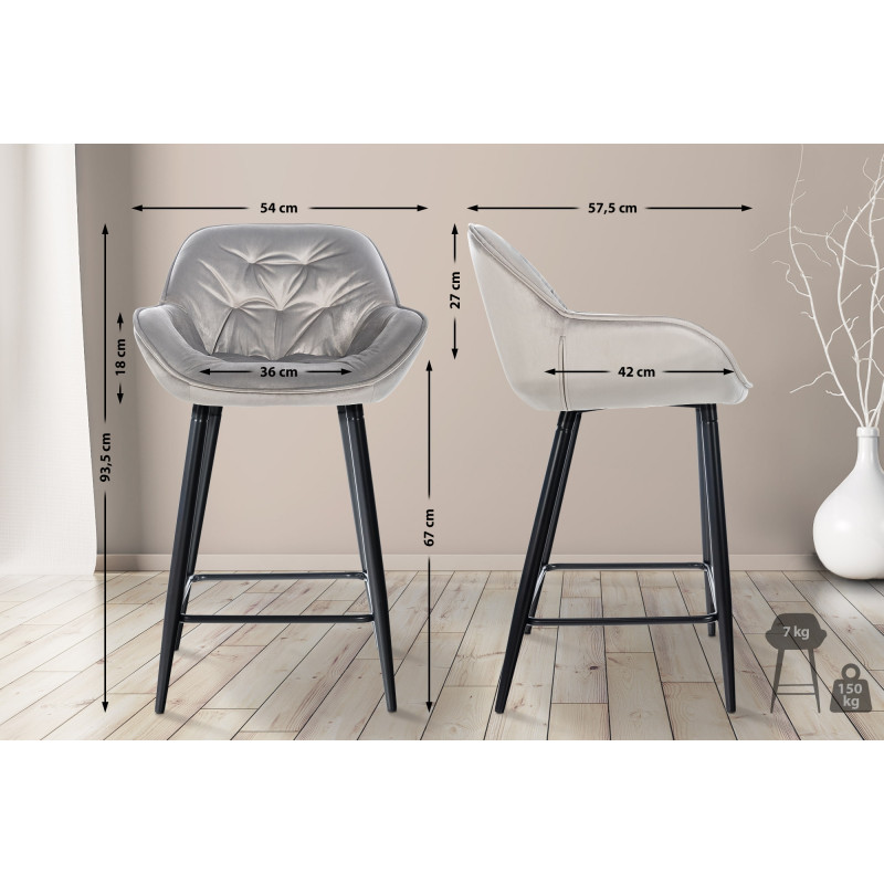 Ensemble de 2 tabourets de bar en velours Gibson gris