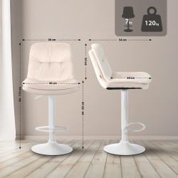 Tabouret de bar Laurel velours blanc crème
